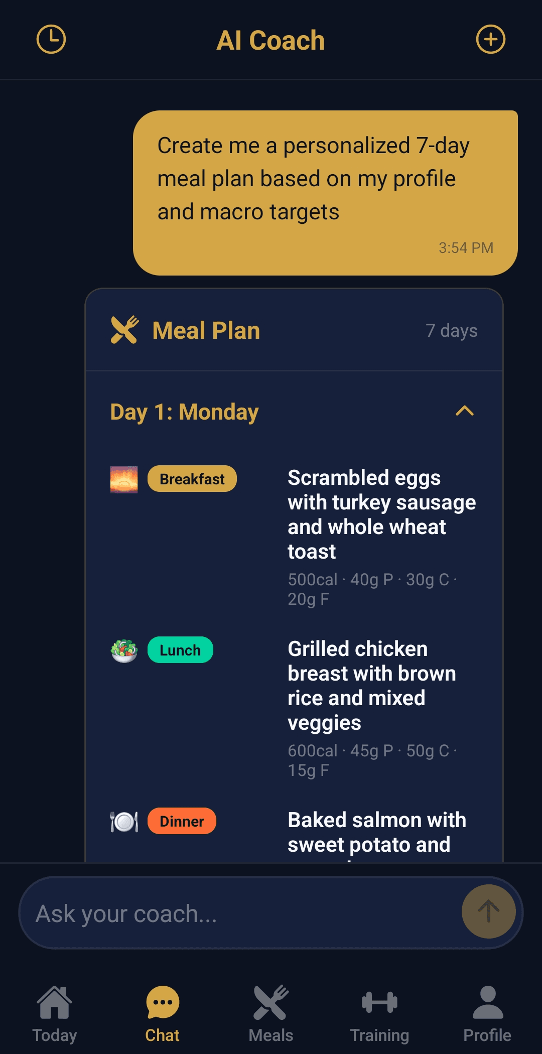 MoreLife AI Coach chat interface